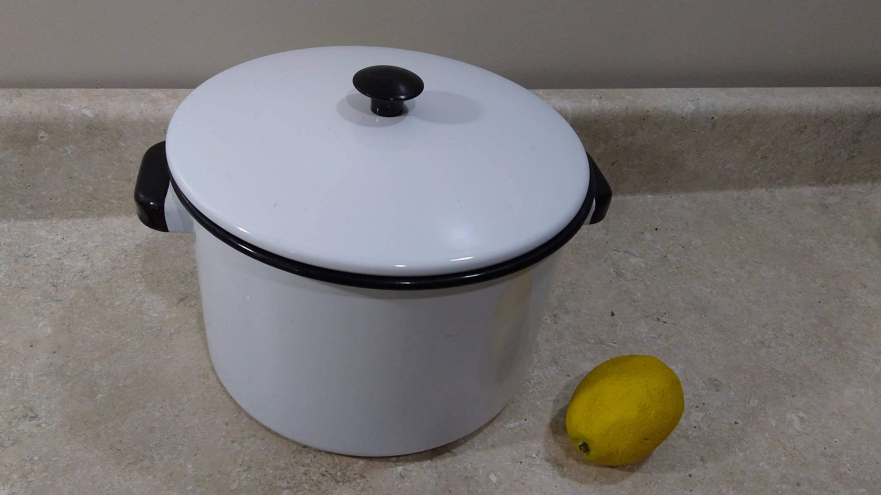 White Enamel Stock Pot 9 Mid Century Rustic Country Farmhouse Kitchen