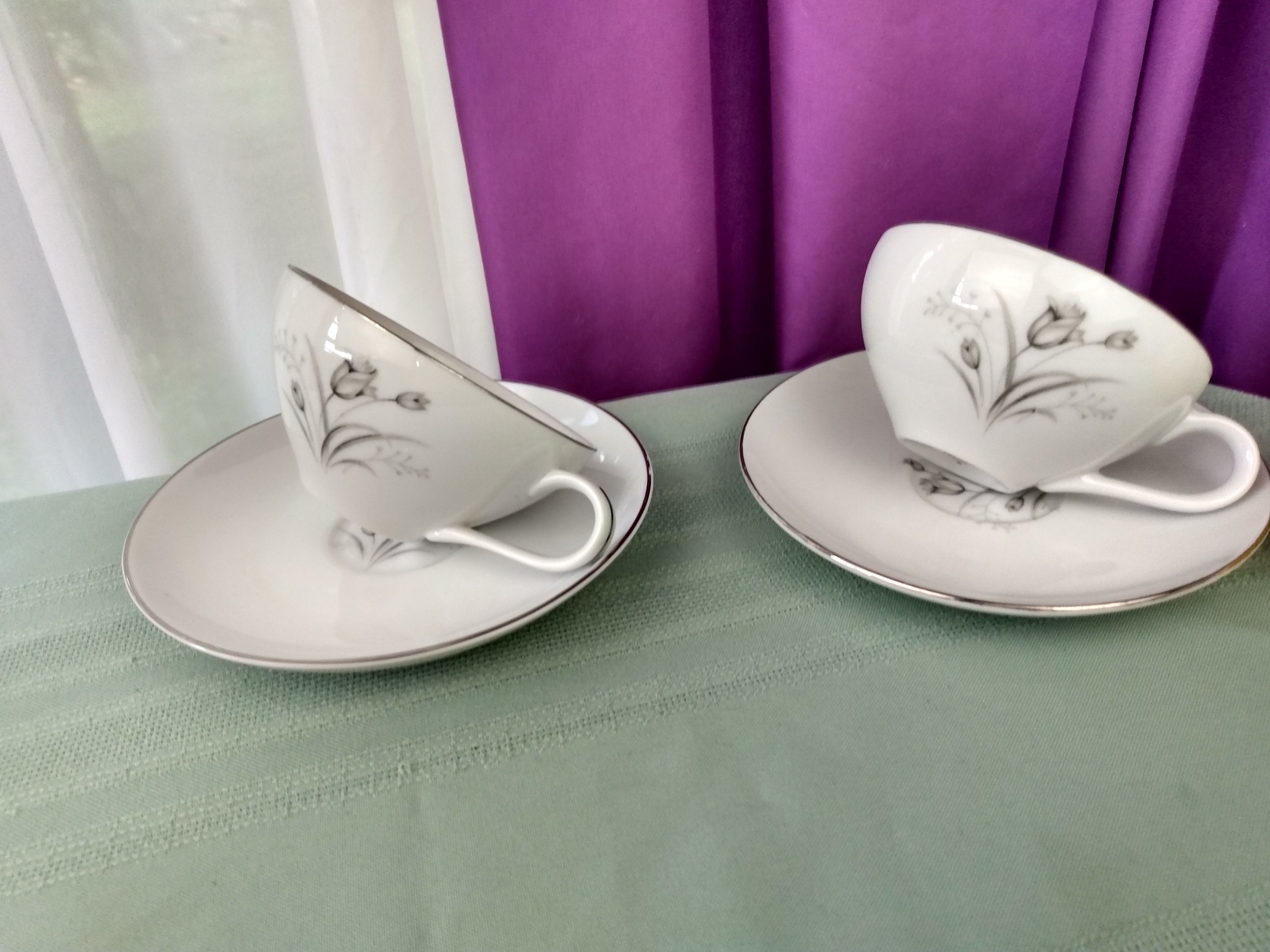 Royal Elegance Fine China Tea Cups Set Of 2 By Creative Gray Flower