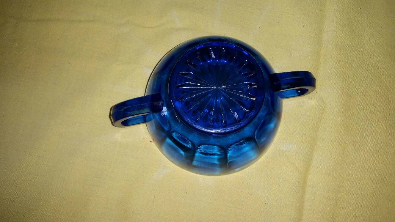 Paneled Cobalt Blue Glass Sugar Bowl Vintage Grande's Treasures