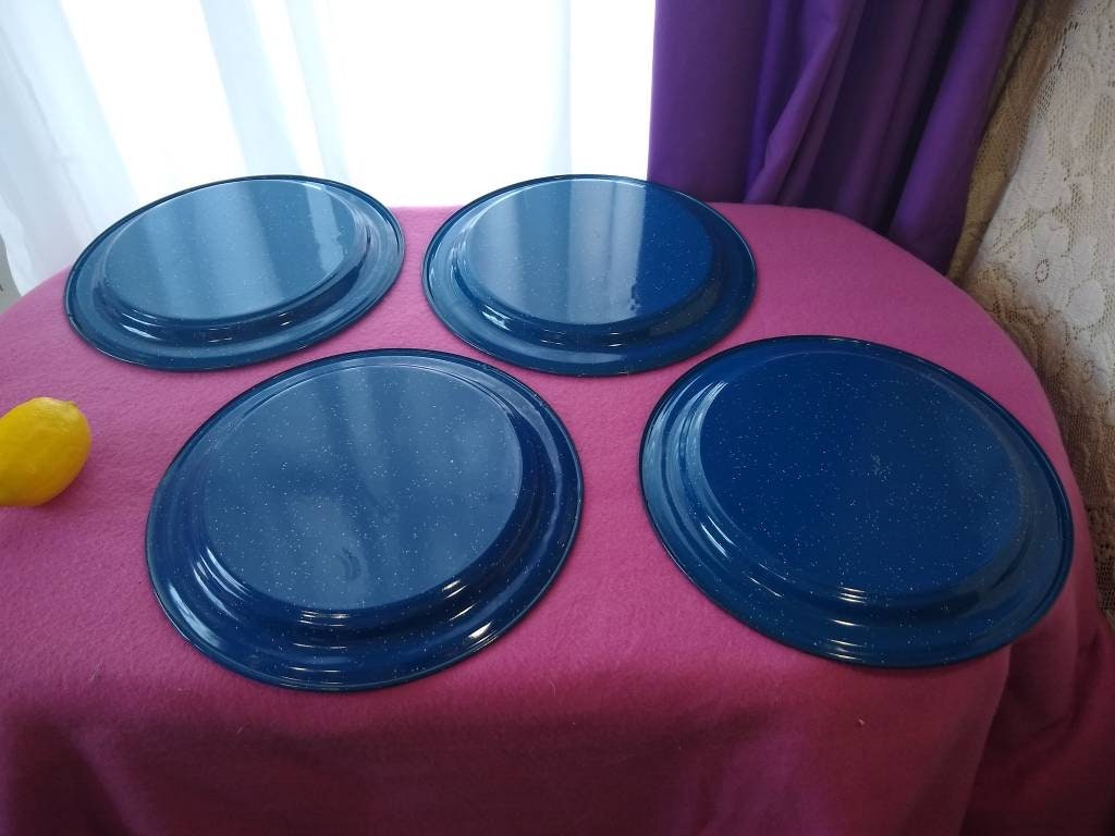 Enamelware Blue Speckled Tin Dinner Plates Enamel Coated Graniteware