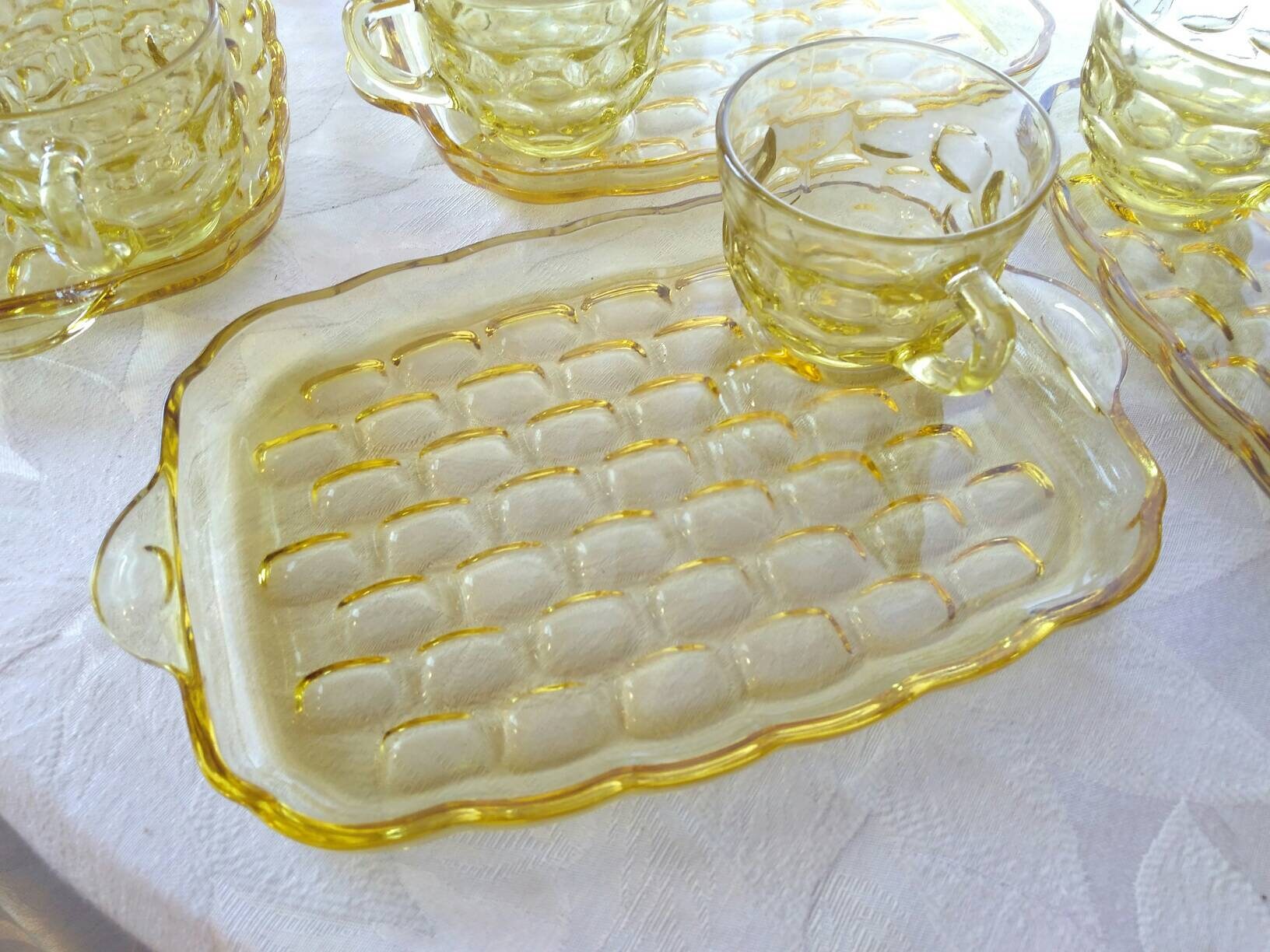 Vintage Federal Yorktown Amber Yellow Bubble Glass Mid Century Luncheon