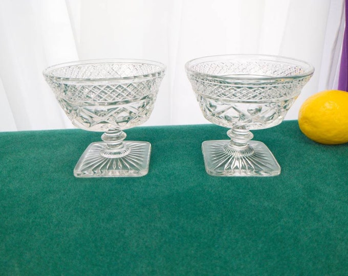 Cape Cod Low Sundae Dishes Footed Wafer Stem Set Of 2 Imperial Glass 1602 - 160 Vintage Replacement Bowls