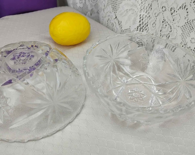 Vintage Glassware, Prescut Cereal Bowls Set Of 2 Anchor Hocking Early American Pressed Glass Cereal Bowl 775 Star Of David Bowl Set