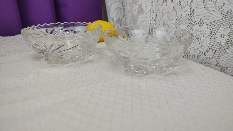 Vintage Glassware, Prescut Cereal Bowls Set Of 2 Anchor Hocking Early American Pressed Glass Cereal Bowl 775 Star Of David Bowl Set image 3