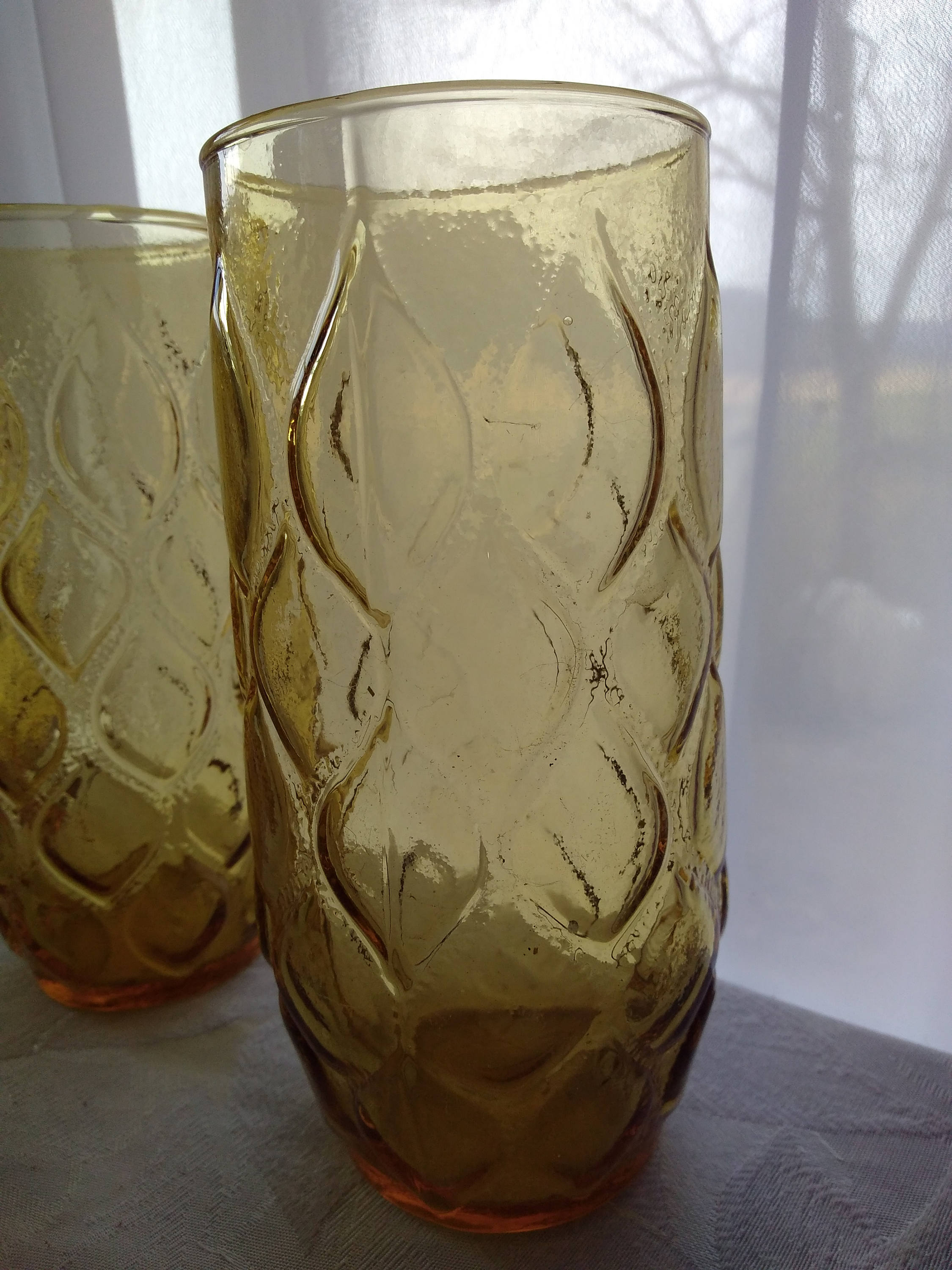 Set of 7 Anchor Hocking Amber Yellow Madrid 7 Inch Tall Retro 1970's