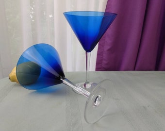 Vintage Barware, Cobalt Blue Pier 1 Large Martini Glasses Set Of 2  8 Oz. Replacement Stemware Retro 80's  and 90's GrandesTreasures