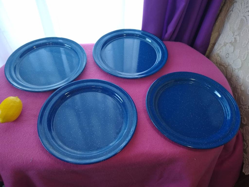 Enamelware Blue Speckled Tin Dinner Plates Enamel Coated Graniteware