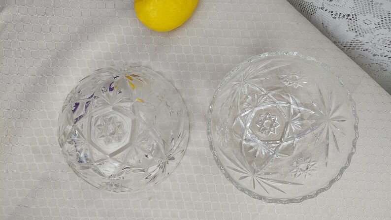 Vintage Glassware, Prescut Cereal Bowls Set Of 2 Anchor Hocking Early American Pressed Glass Cereal Bowl 775 Star Of David Bowl Set image 9