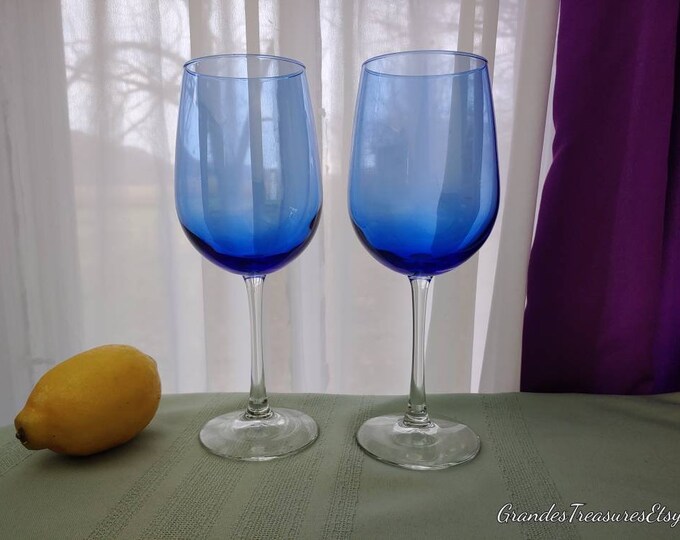 Large Clear Stem Cobalt Blue Wine Glasses 16 Oz Set of 2 Very Large