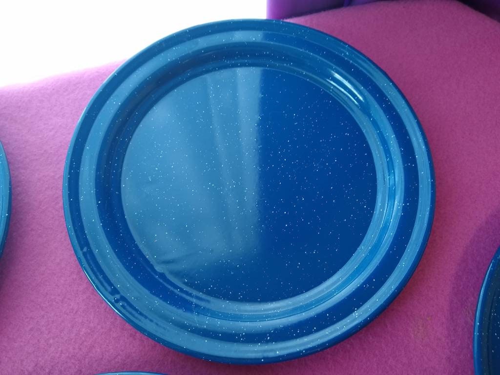 Enamelware Blue Speckled Tin Dinner Plates Enamel Coated Graniteware