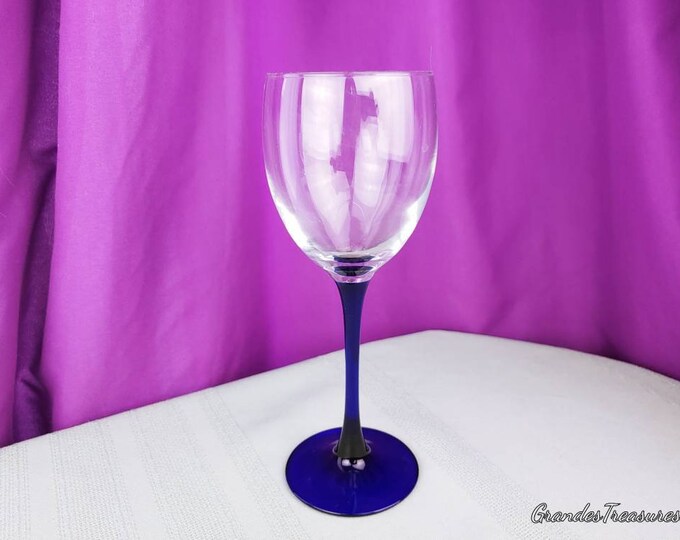 Luminarc Cobalt Stem Water Glass Blue Retro 80's Stemware Arcoroc