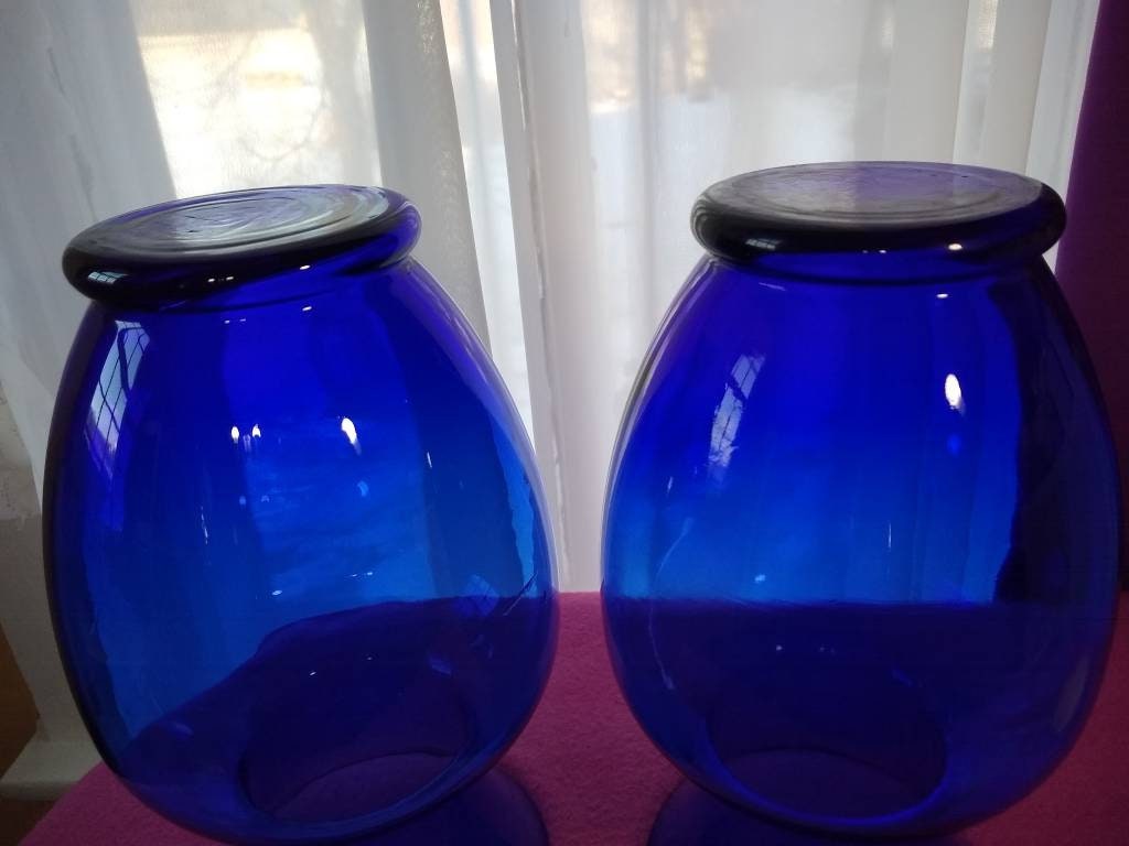 Pair Of EXTRA Large Cobalt Blue Flower Vases Alter Vases Floral Vases