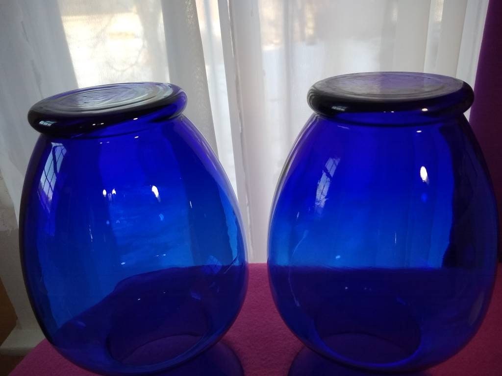 Pair Of Extra Large Cobalt Blue Flower Vases Alter Vases Floral Vases 11 Inches Tall Dark Bright