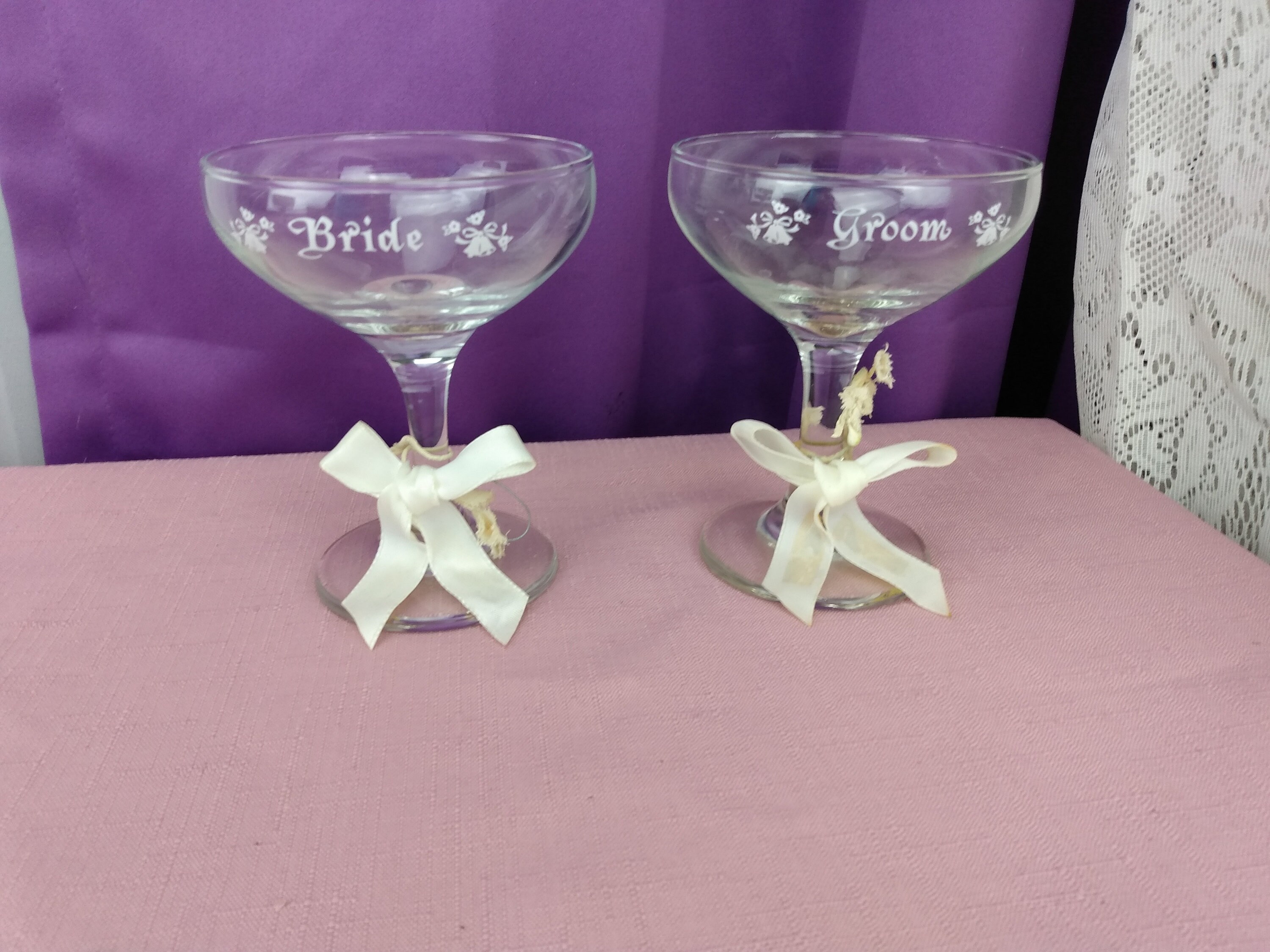 Vintage Bride And Groom Wedding Champagne Glasses Party Celebration Set