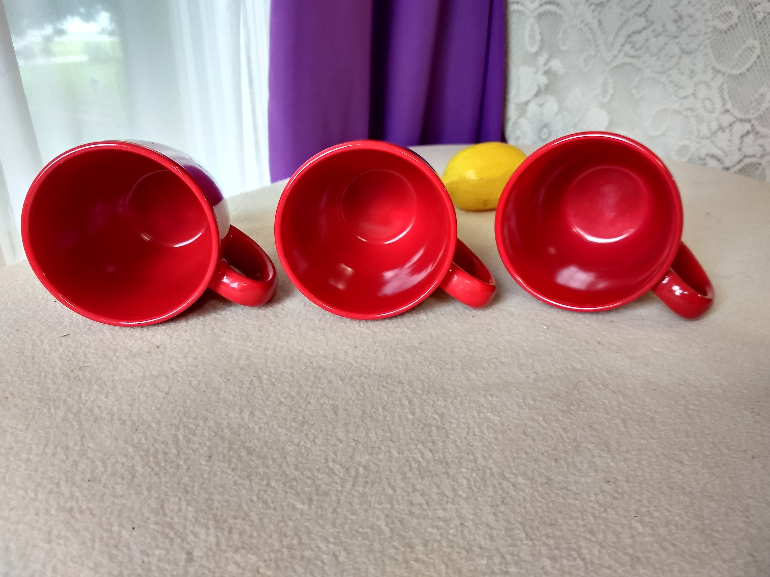Set Of 3 Corelle Coordinates Solid Bright Red Ceramic Stoneware Coffee