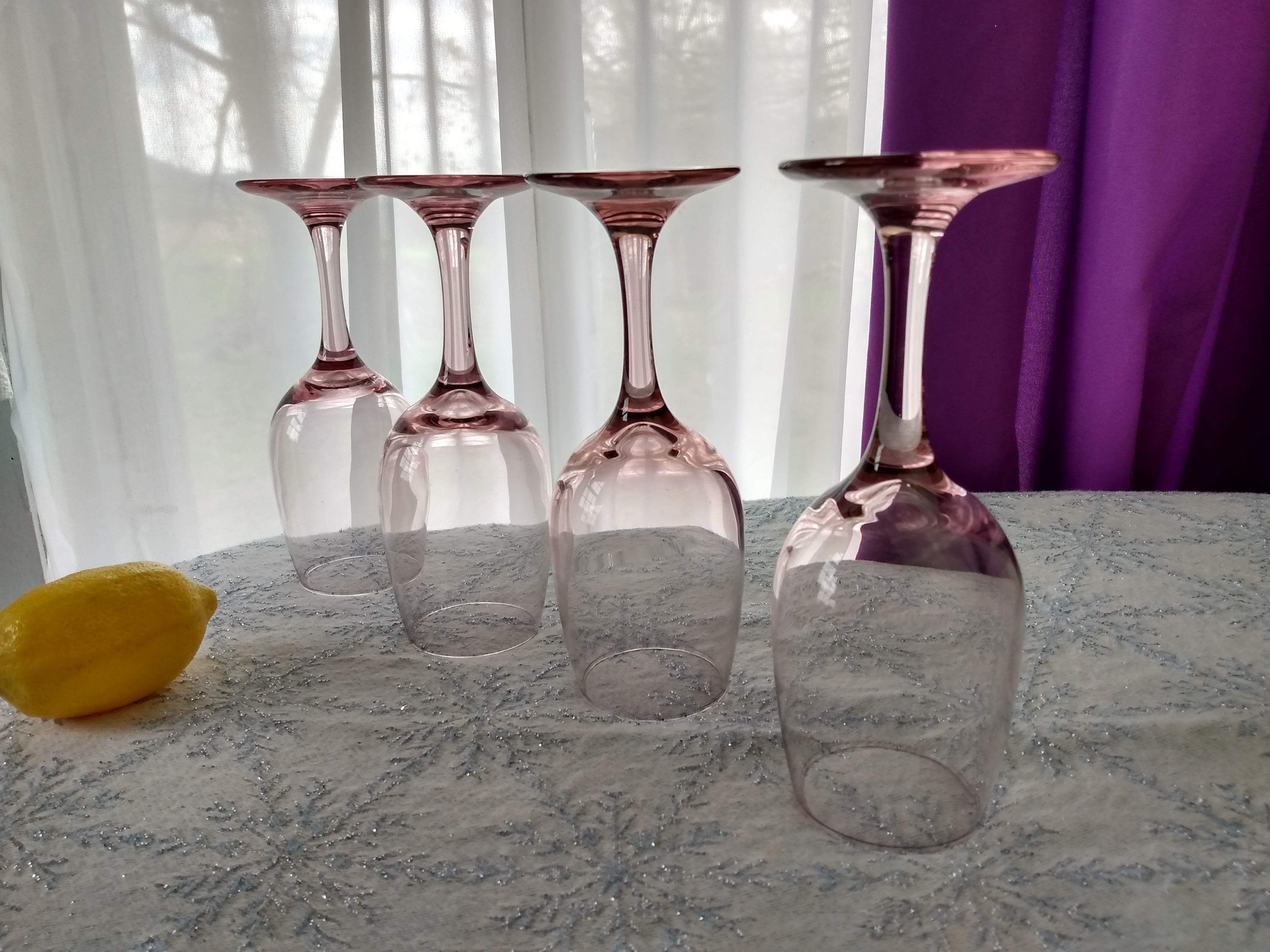Libbey Premiere Blush Pink Wine Glasses Set Of 4 Stemware Retro 80's