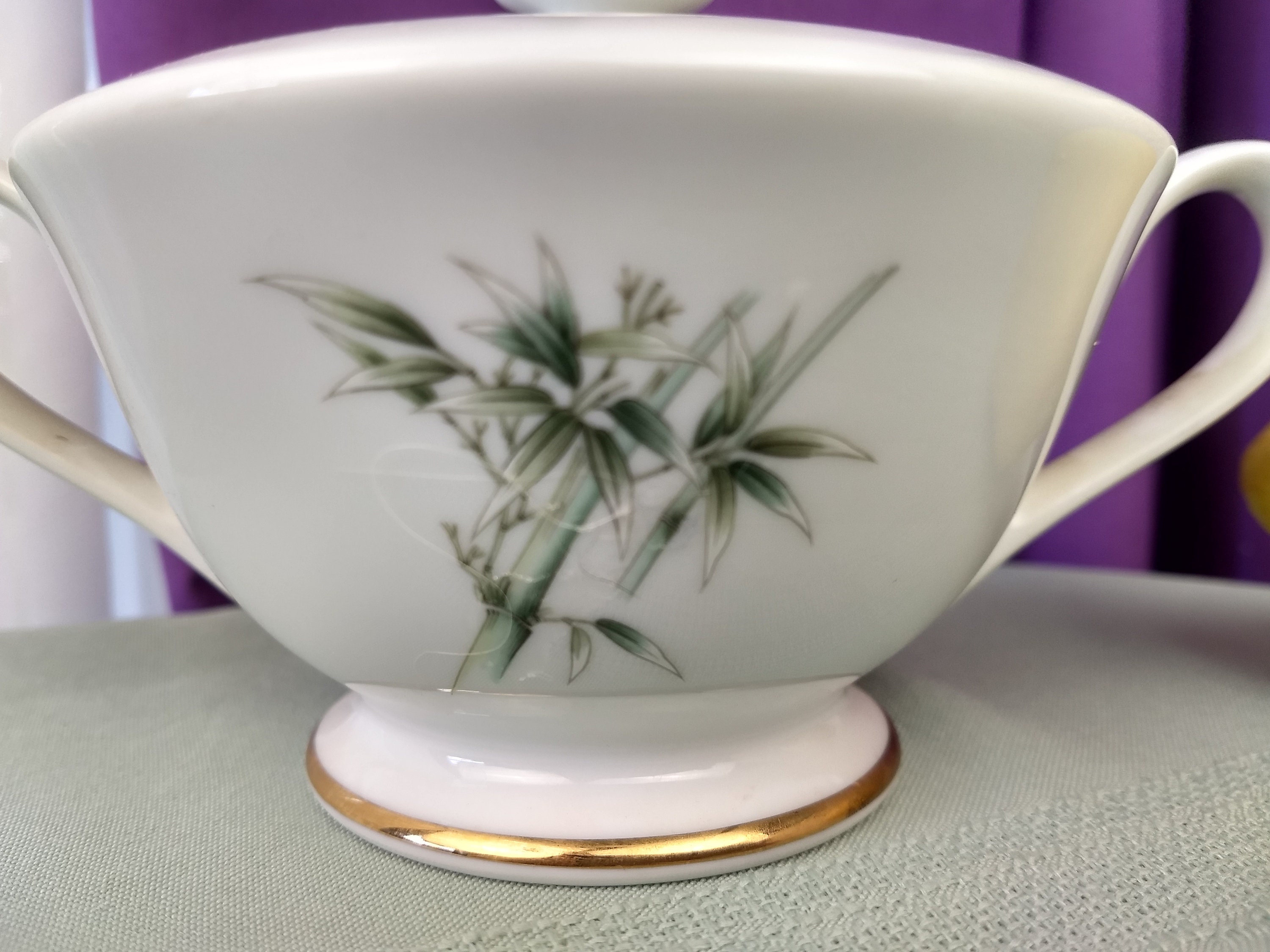 Vintage Seizan Fine China Sagano 7827 Sugar Bowl Covered Green Leaves