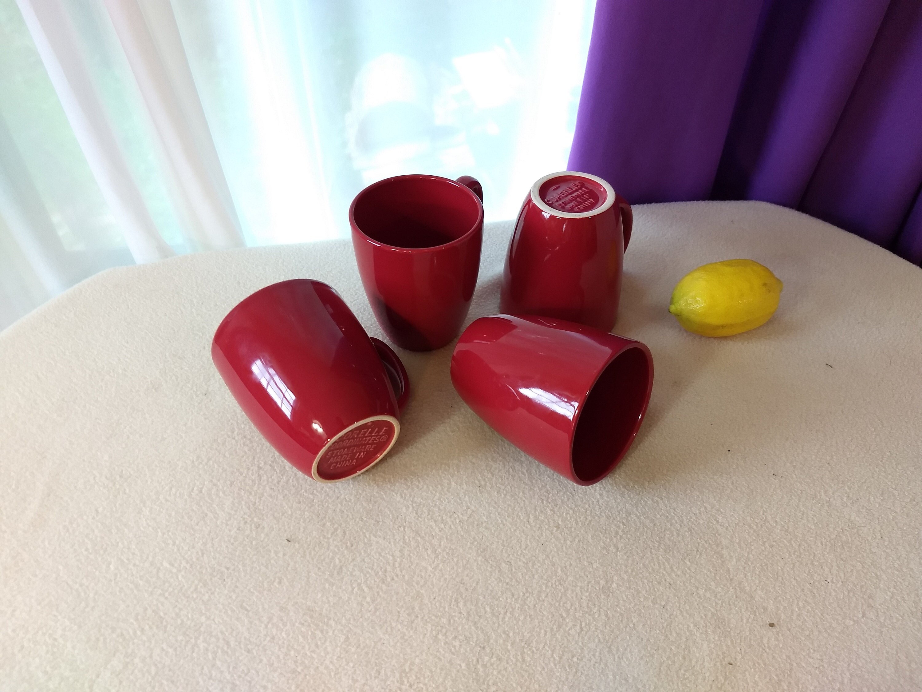 Deep Red Corelle Stoneware 10 Oz. Coffee Mugs Ceramic Cups Corning