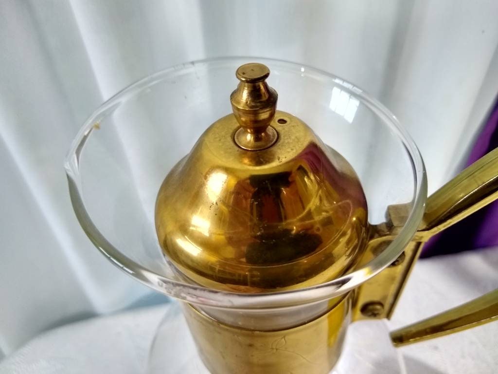 Vintage Brass Coffee Carafe With Candle Warming Base Mid Century Formal