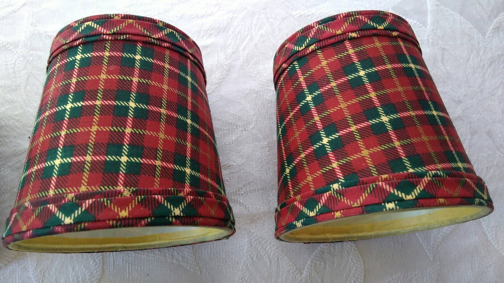 Set Of 4 Matching Plaid Tartan Chandelier Mini Lamp Shades Red Black