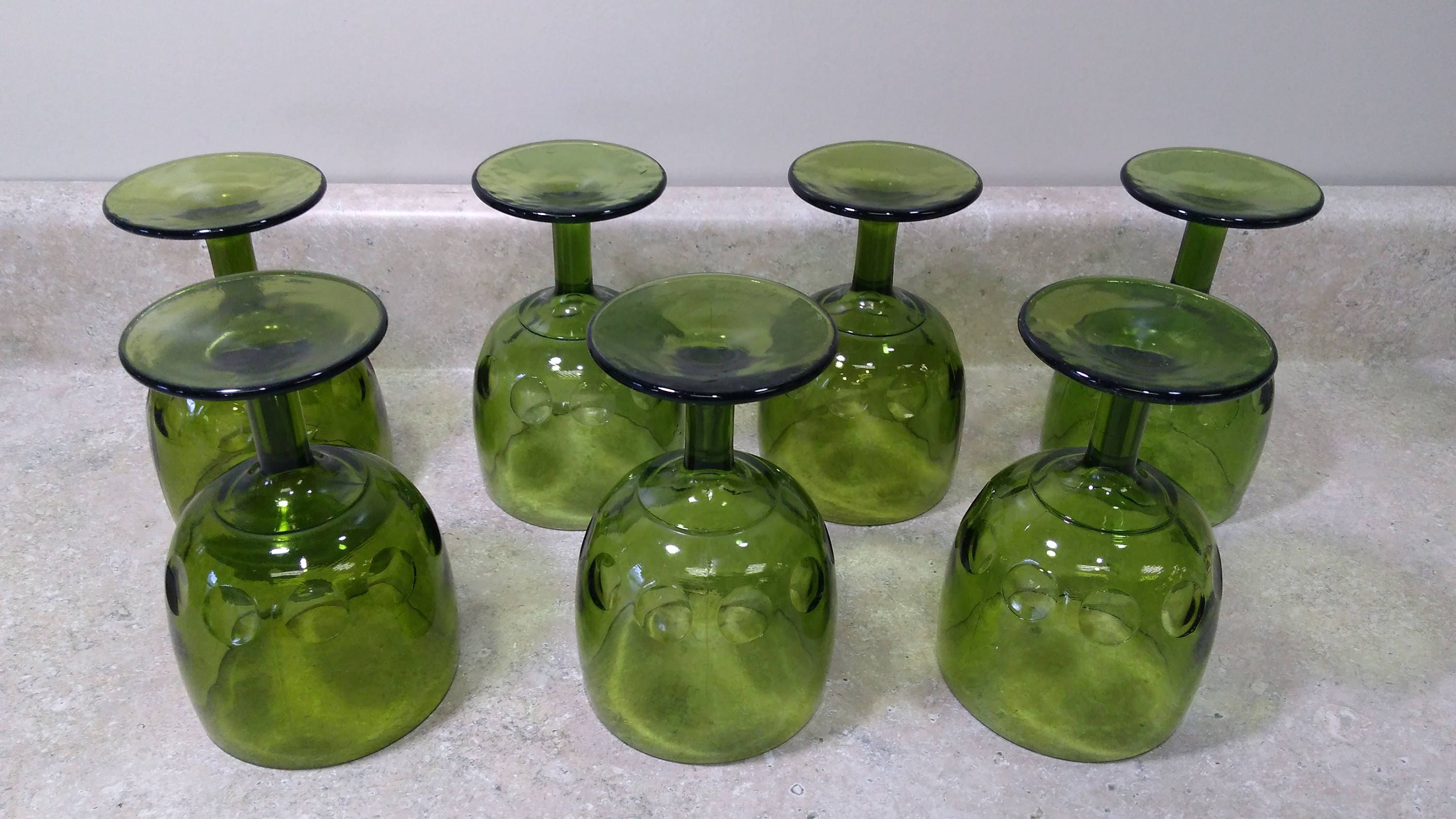 Set of 4 Bartlett Collins Schooners Olive Avocado Green Glass Goblets