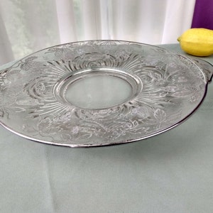 Paden City Silver Overlay Torte Plate Pedestal Platter 13 1/2 inch x 11 1/4 inch Beautiful Silver Intact Serving Platter Affordable Wedding image 6