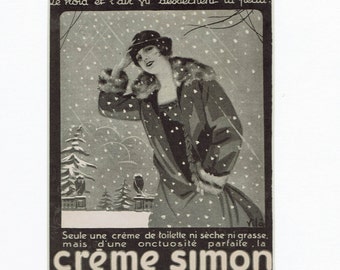 Creme Simon, 1920s vintage French advert, original b&w mounted print