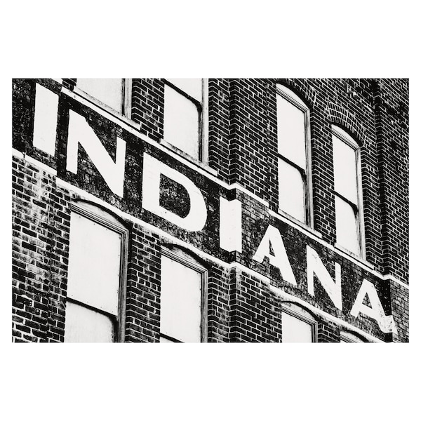Indiana Art Print or Canvas Art, Black and White Wall Art, Vintage Indiana Sign Photograph, Urban Indiana Art, Industrial Architecture Print