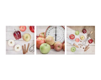 Apple Wall Art, Farmhouse Kitchen Set of 3 Prints, Canvas Art, Modern Rustic Kitchen Art, Food Photography, Kitchen Print Set Apple Pictures