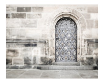 Greige Foyer Wall Art Print, Canvas Art, Prague Print, Gray and Beige Wall Art for Entryway Decor, Travel Wall Art, Prague Castle Door Print