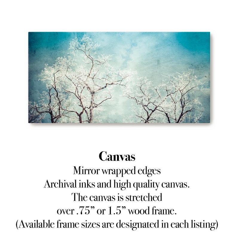 Winter Canvas Wall Art, Snow Landscape, Dramatic Canvas Print, Teal Wall Art on Canvas, Snow and Tree Canvas Art, Winter Landscape image 4