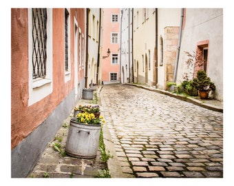 Germany Art Print or Canvas Art, Cobblestone Street Art, Germany Travel Photography, Architecture Print, Coral Wall Art