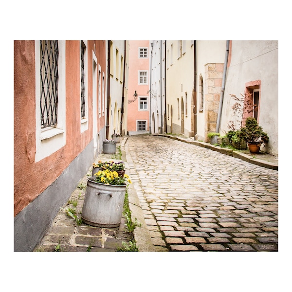 Germany Art Print or Canvas Art, Cobblestone Street Art, Germany Travel Photography, Architecture Print, Coral Wall Art