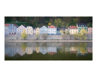 Germany Photography on Canvas, Panoramic Travel Photography, Row House Architecture Canvas, Bedroom, Living Room, Dining Room Wall Art