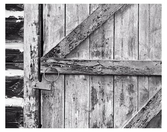 Ranch Barn Door Print or Canvas for Home Wall Decor: Black and White Wyoming Photography