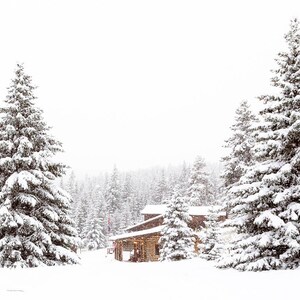 Snowy Winter Landscape, Log Cabin Photograph, Winter Art Print, Country Home Decor, Snow Photograph, Western Art, Mountain Photograph