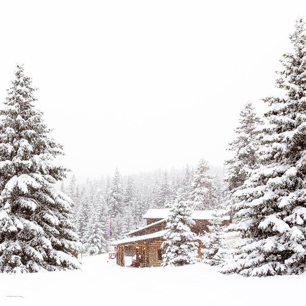 Snowy Winter Landscape, Log Cabin Photograph, Winter Art Print, Country Home Decor, Snow Photograph, Western Art, Mountain Photograph