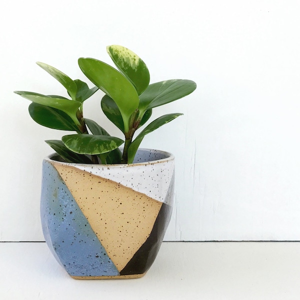 Ceramic Planter Blue and Black / Modern Succulent Pot / Pottery for Succulents, Cacti or House Plants / The Rise Planter / READY TO SHIP
