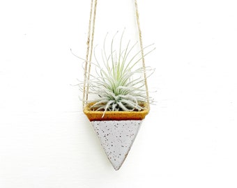 White Ceramic Air Plant Hanger, Geometric Hanging Planter, Modern Air Plant Holder, Boho Plant Decor, Plant Lady Gift, Air Plant Decor