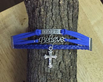 Bracelet of Hope/Believe w Cross-Colon Cancer