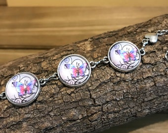 Butterfly Bracelet 16mm Cabochans, Metal Bracelet, Butterfly Bracelets, Charm Bracelets, USA, Butterfly Jewelry, Butterflies