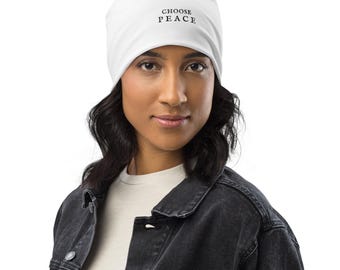 Choose PEACE soft white beanie