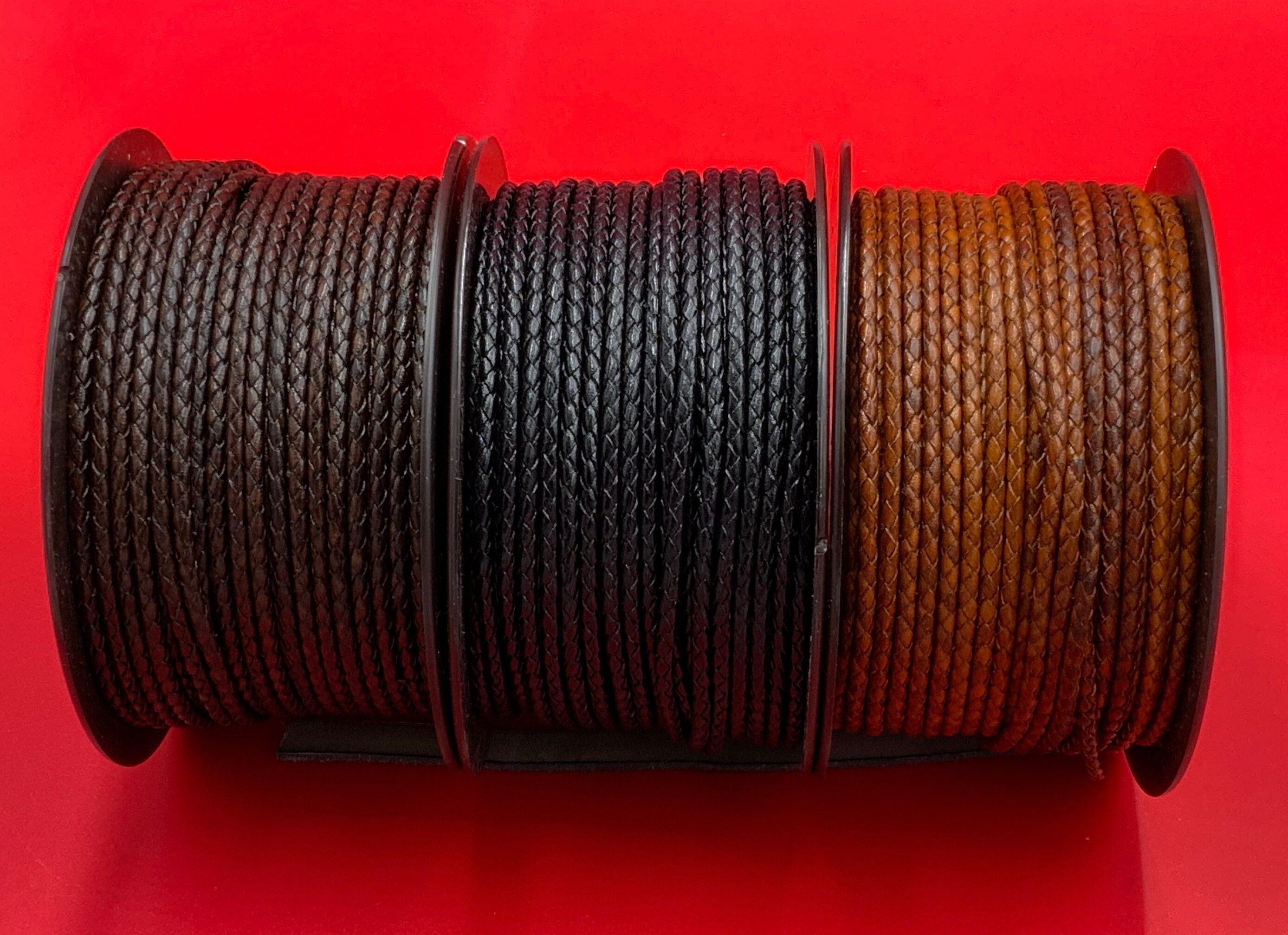 Made in Europe 24" of braided bolo 3mm leather cord, 3mm tobacco, black…