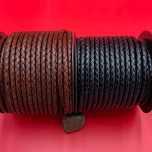 MADE in SPAIN 24&quot; 6mm braided leather cord, 6mm brown and black braided leather cord