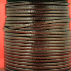 MADE in EUROPE 1 yard of 3mm flat dark brown leather cord, genuine flat leather cord, 3mm flat leather cord (MARF3BRNAT)