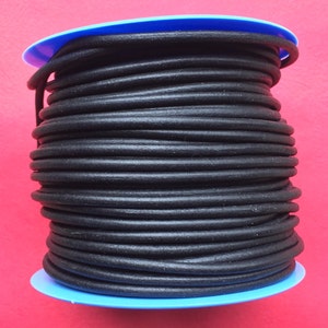 MADE in SPAIN 1 yard of black 4 mm round leather cord (4ANINEG)