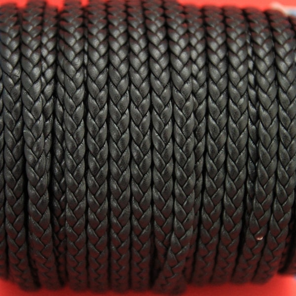 MADE IN SPAIN 24"  5mm flat braided leather cord, 5mm black braided leather cord