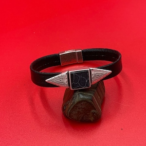 FS0624&gt;&gt;MADE IN EUROPE zamak square slider with natural gemstone, 10mm flat cord slider with natural stone cabochon, Qty1