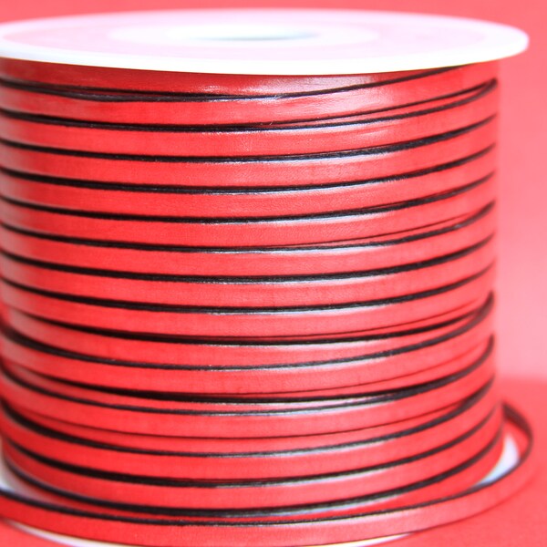 MADE in EUROPE 1 yard of 5mm flat leather cord, genuine red leather 5mm strip, flat red 5mm leather cord (221/05/27)