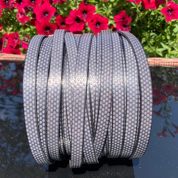 MADE in EUROPE 24" flat leather cord, embossed 10mm gray leather cord, engraved leather cord (AR110/10/32)